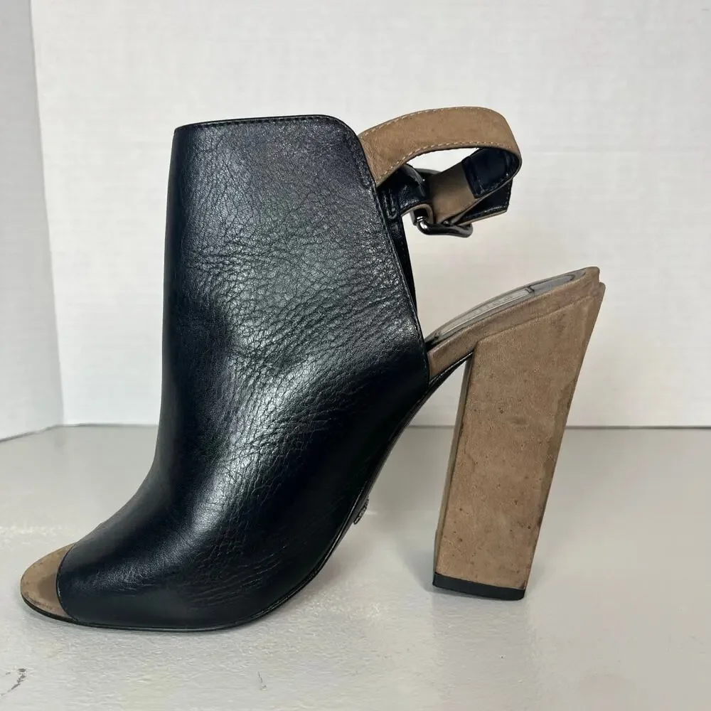 Schutz Quesadilha Yucca Slingback Heels Black Leather Block Heel Size 8.5